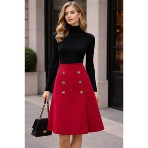 NWT $1610 Dolce & Gabbana High Waist A Line Wool Skirt Red Size 4